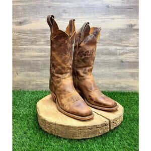 Justin Women - Size 7B - Distressed Tan Bent Rail Square Toe Cowboy Boots BRL122